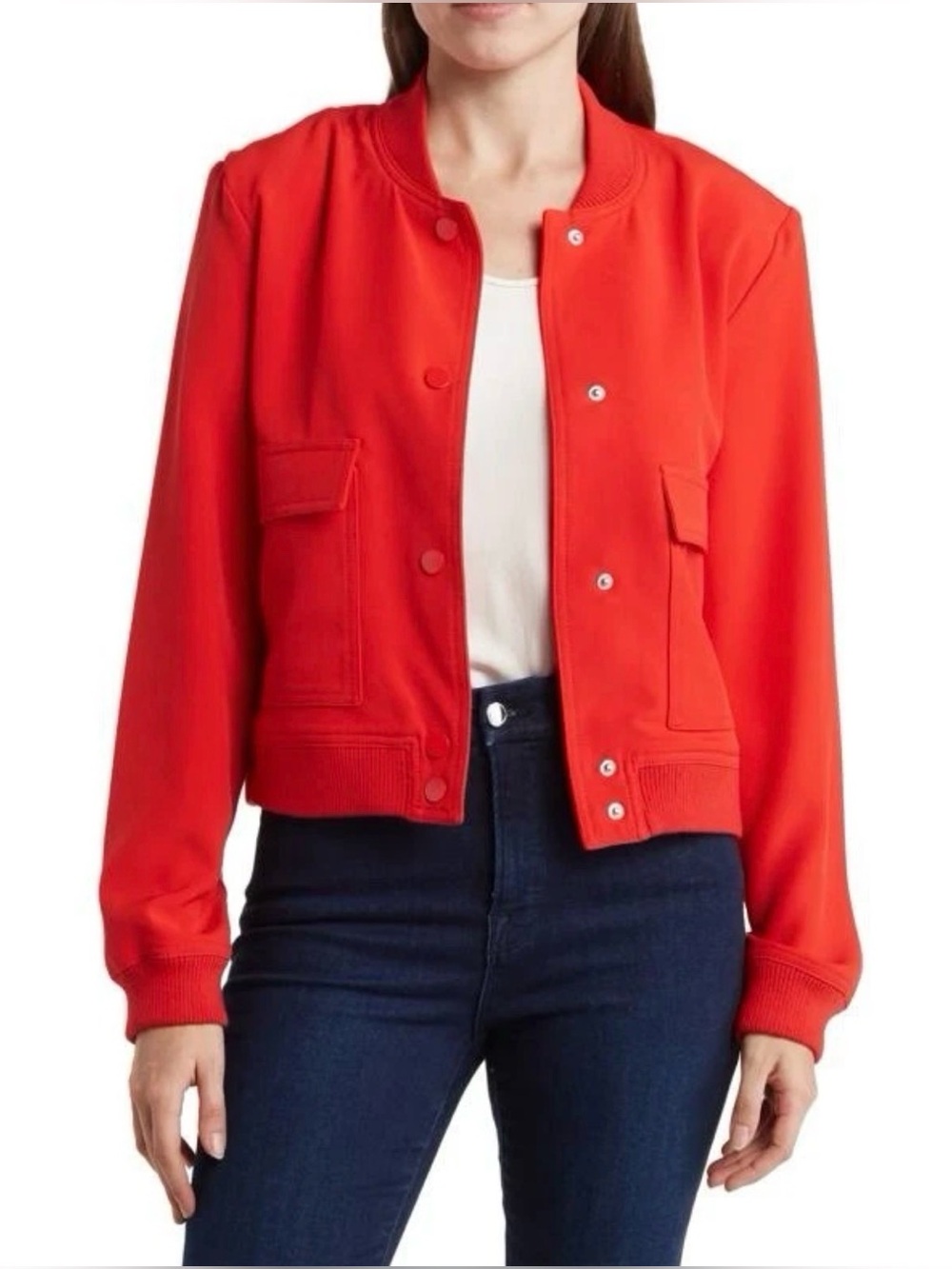 Rachel Roy Orange Snap-Front Lined Crop Bomber Jacket